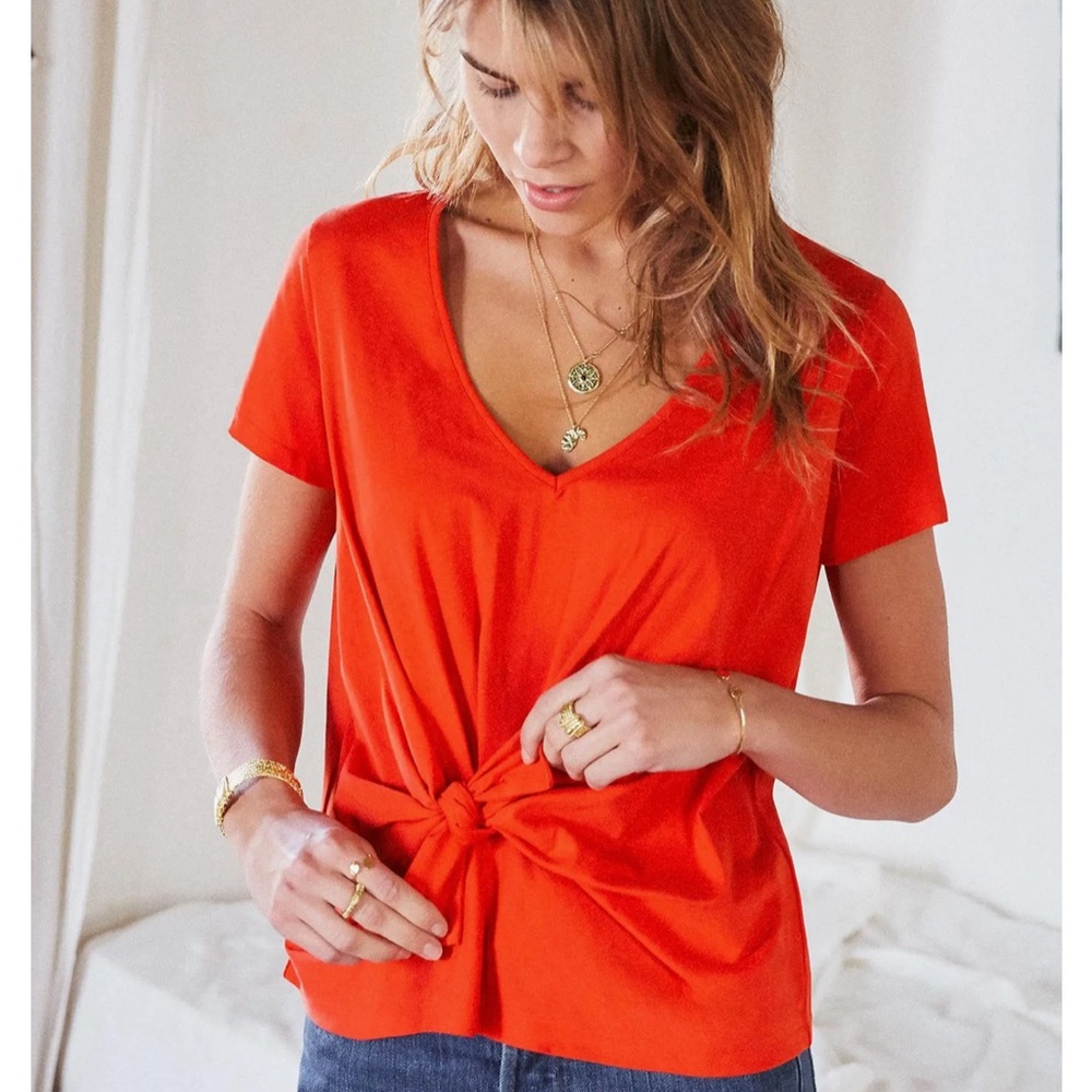 Sezane Domingo Knot Tee In Red